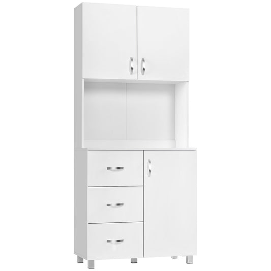 Free standing Kitchen Cabinet Cupboard with 2 cabinet, 3 drawers and 1 Open Space, Adjustable Height Storage Unit, White