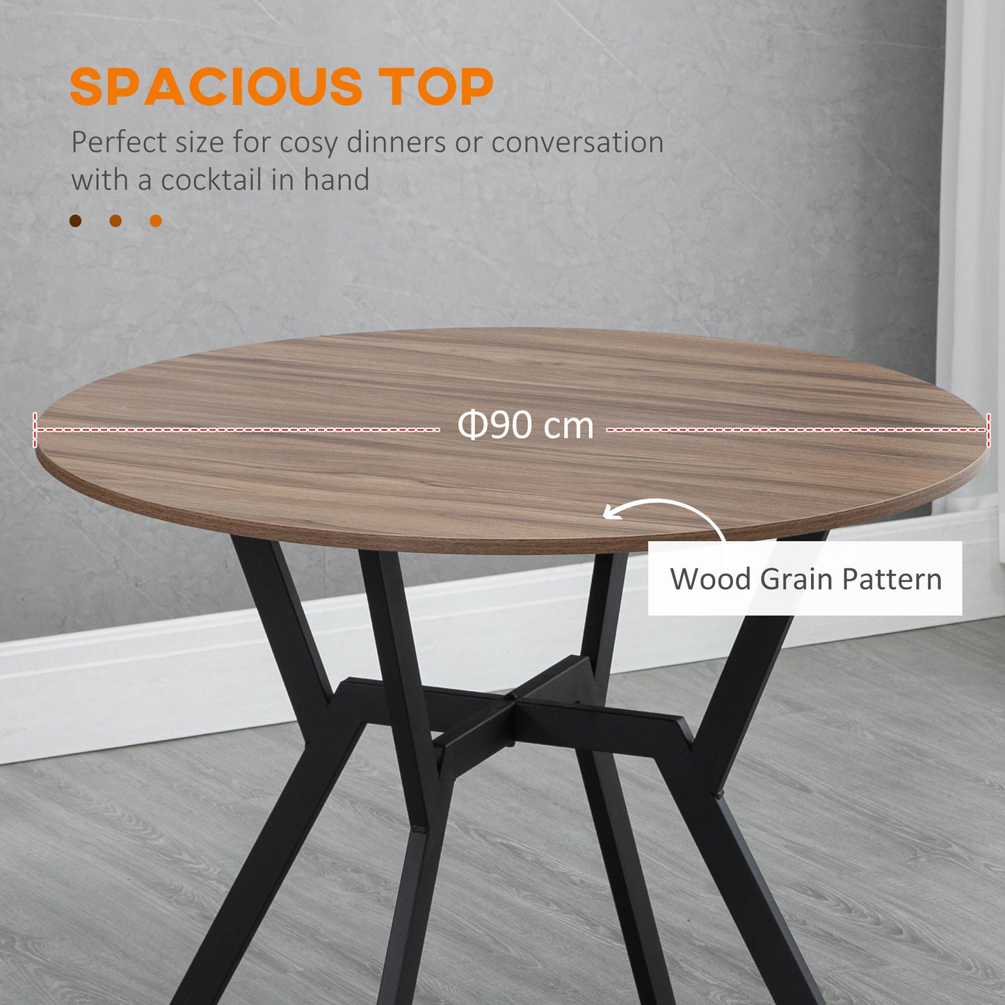 Dining Room Table with Black Legs Anti-slip Foot Pads for Living Room Dining Room 90 x 76 cm Brown