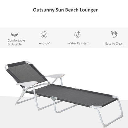 Outsunny Reclining Lounge Chair with 4-Level Adjustable Backrest Folding Camping Sun Beach Lounger for Patio Garden Grey