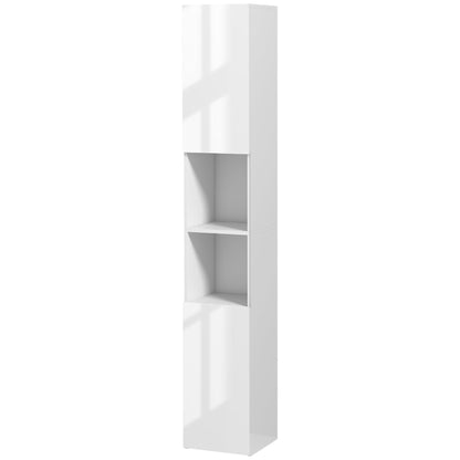 Kleankin Freestanding Bathroom Cabinet, High Gloss Storage Cabinet with Doors and Adjustable Shelves, 30 x 30 x 181.5 cm, White