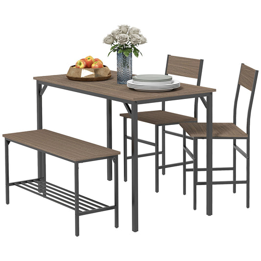 Retro Style Four Piece Dining Set With Table 2 Chairs And Bench