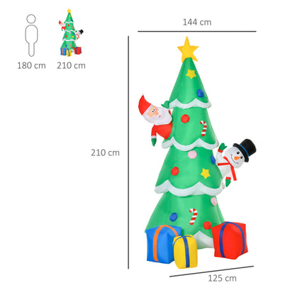 7ft Tall Christmas Inflatable Tree LED Lighted With Santa Claus Snowman And Gift Box For Home Indoor Outdoor Garden Lawn Decor Party Prop