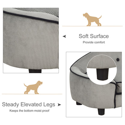 PawHut Pet Sofa Dog Bed Couch Cat Kitten Sponge Removable Cushion Lounge Grey 66.5 x 45 x 35.5 cm