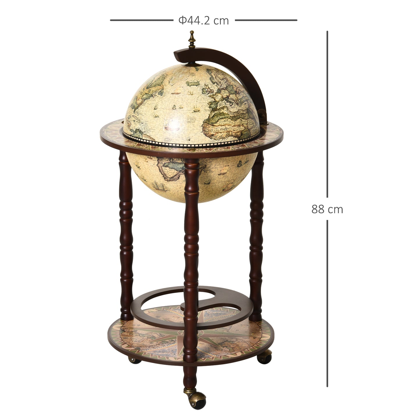 Globe Shaped Retro Style Mini Bar Drink Cabinet Mobile Wine Alcohol Beverage Storage Trolley Glass Bottle Holder w/ Wheels