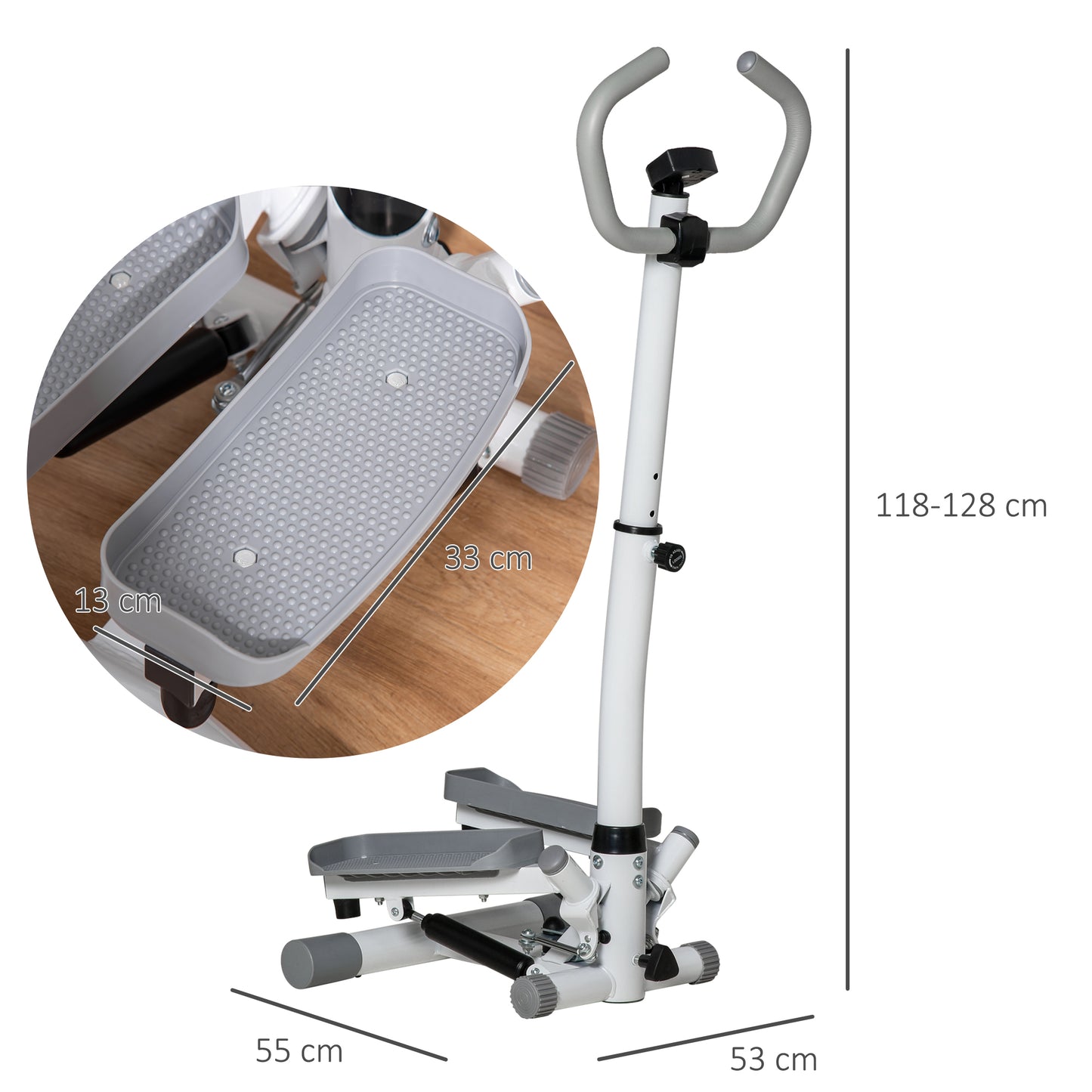 Twist Stepper Aerobic Ab Exercise Fitness Workout Machine w/ LCD Screen, Height Adjust Handlebars for Home Gym, White