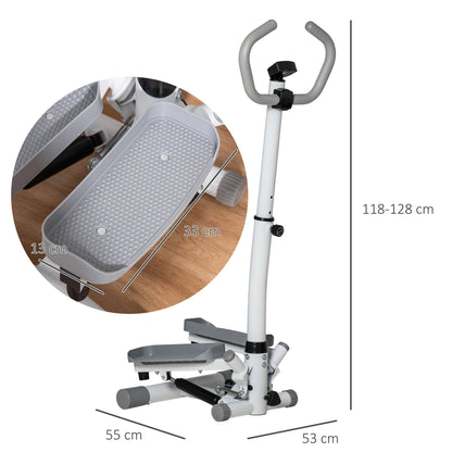 Twist Stepper Aerobic Ab Exercise Fitness Workout Machine w/ LCD Screen, Height Adjust Handlebars for Home Gym, White