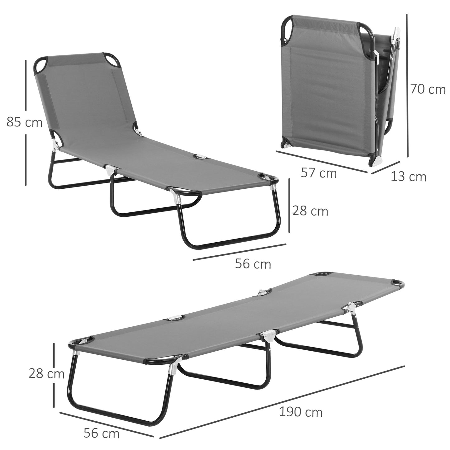 Outsunny 2 Pieces Foldable Sun Lounger Set With 5-Position Adjustable Backrest, Portable Relaxer Recliner with Lightweight Frame