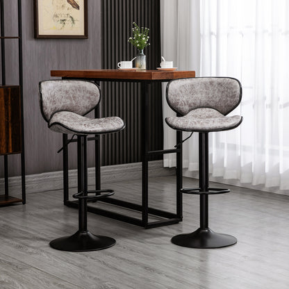 Bar Stool Set of 2 Microfibre Cloth Adjustable Height Armless Chairs with Swivel Seat, Grey