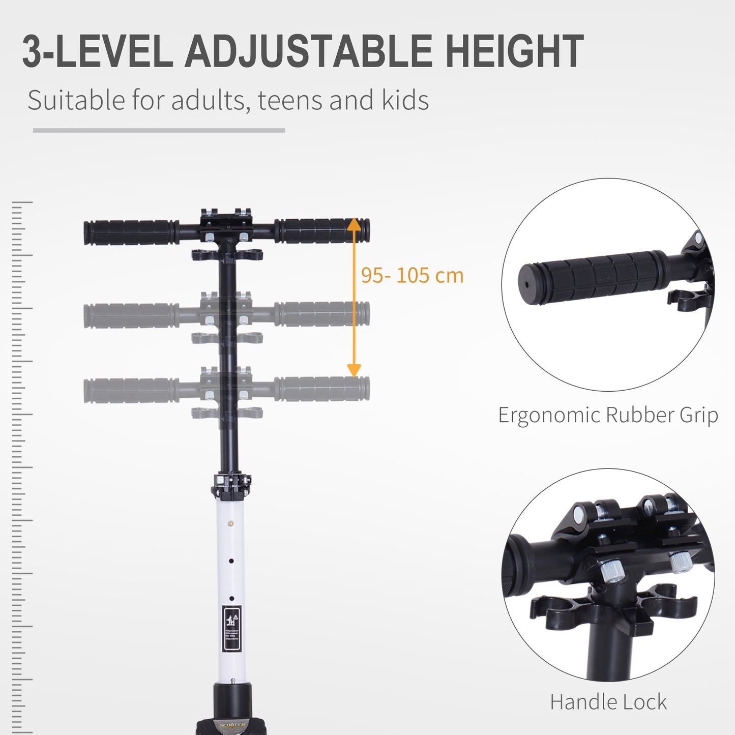 Folding Kick Scooter Height-Adjustable Urban Scooter w/ Rear Brake, Double Shock Absorption System & 2 Big Wheels, For 14+ Teens Adult