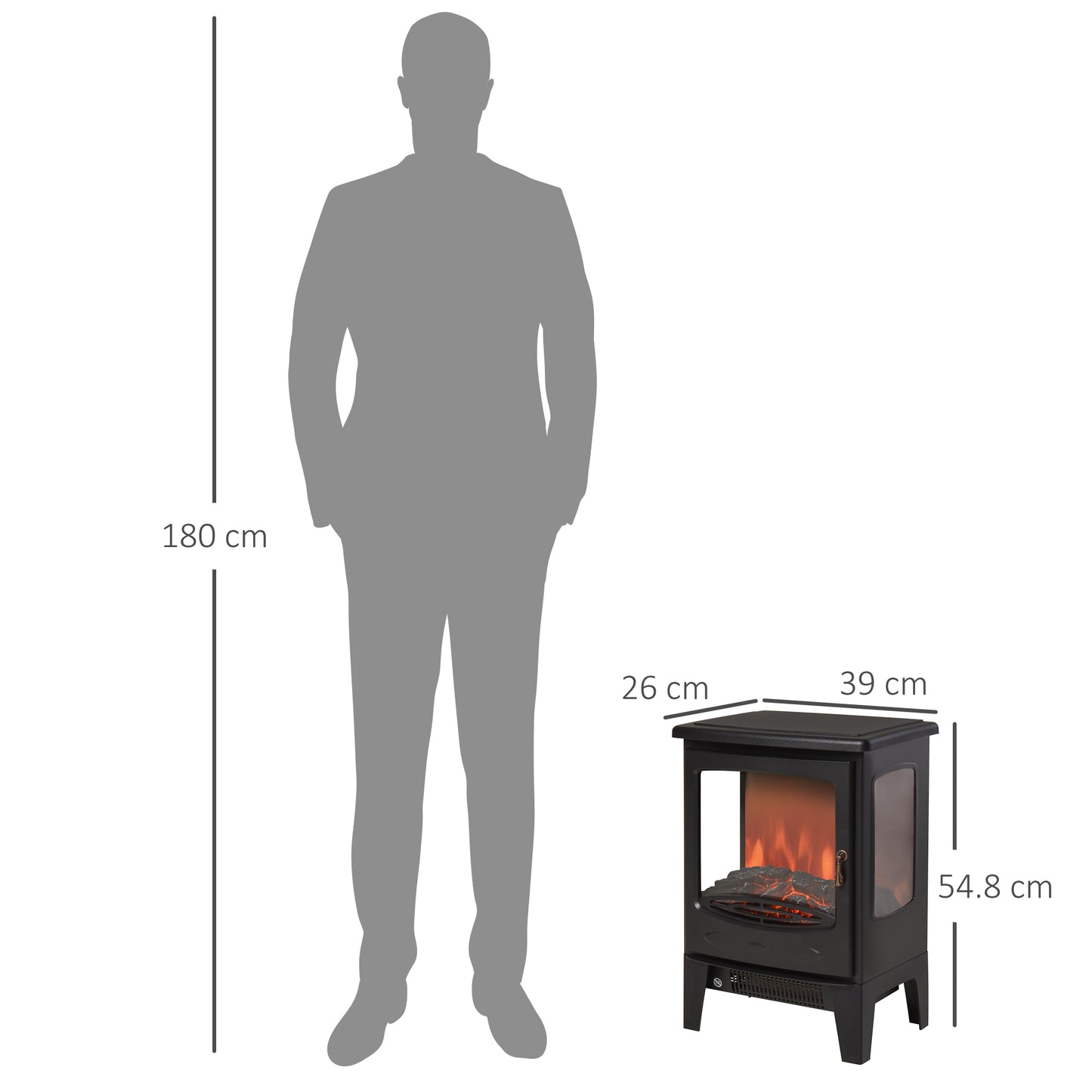 1800W Tempered Glass Electric Fireplace Heater Black