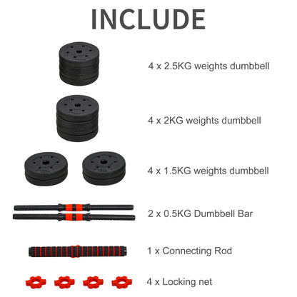 25kg 2 IN 1 Adjustable Dumbbells Weight Set, Dumbbell Hand Weight Barbell for Body Fitness, Lifting Training for Home, Office, Gym, Black