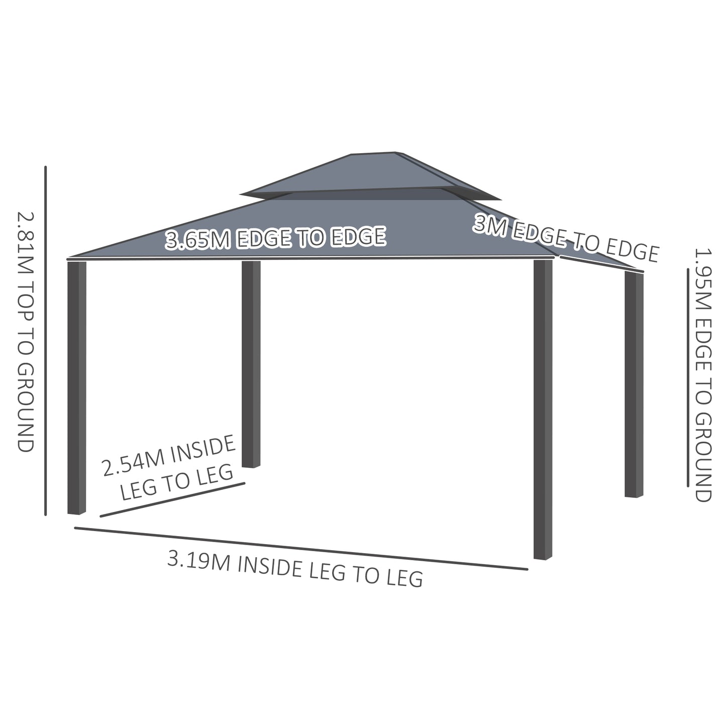 Outsunny 3 x 3.7m Outdoor Hardtop Gazebo Canopy Aluminum Frame with 2-Tier Roof & Mesh Netting Sidewalls for Patio, Dark Grey