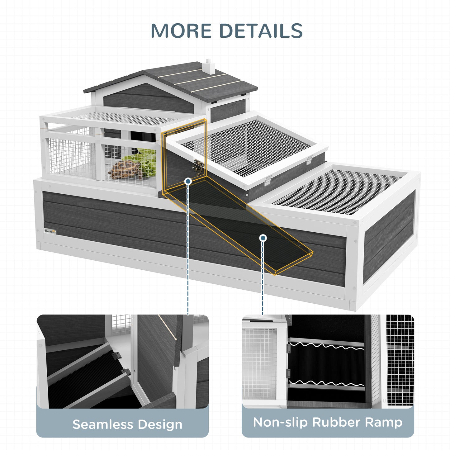 PawHut 3-Room Tortoise House Habitat w/ Balcony & 2 Stories, Wooden Tortoise Enclosure with Ladder, Tray, Openable Roof