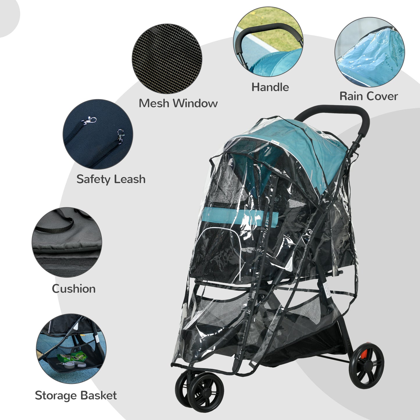 PawHut Foldable Pet Stroller with Rain Cover for XS and S-Sized Dogs Dark Green