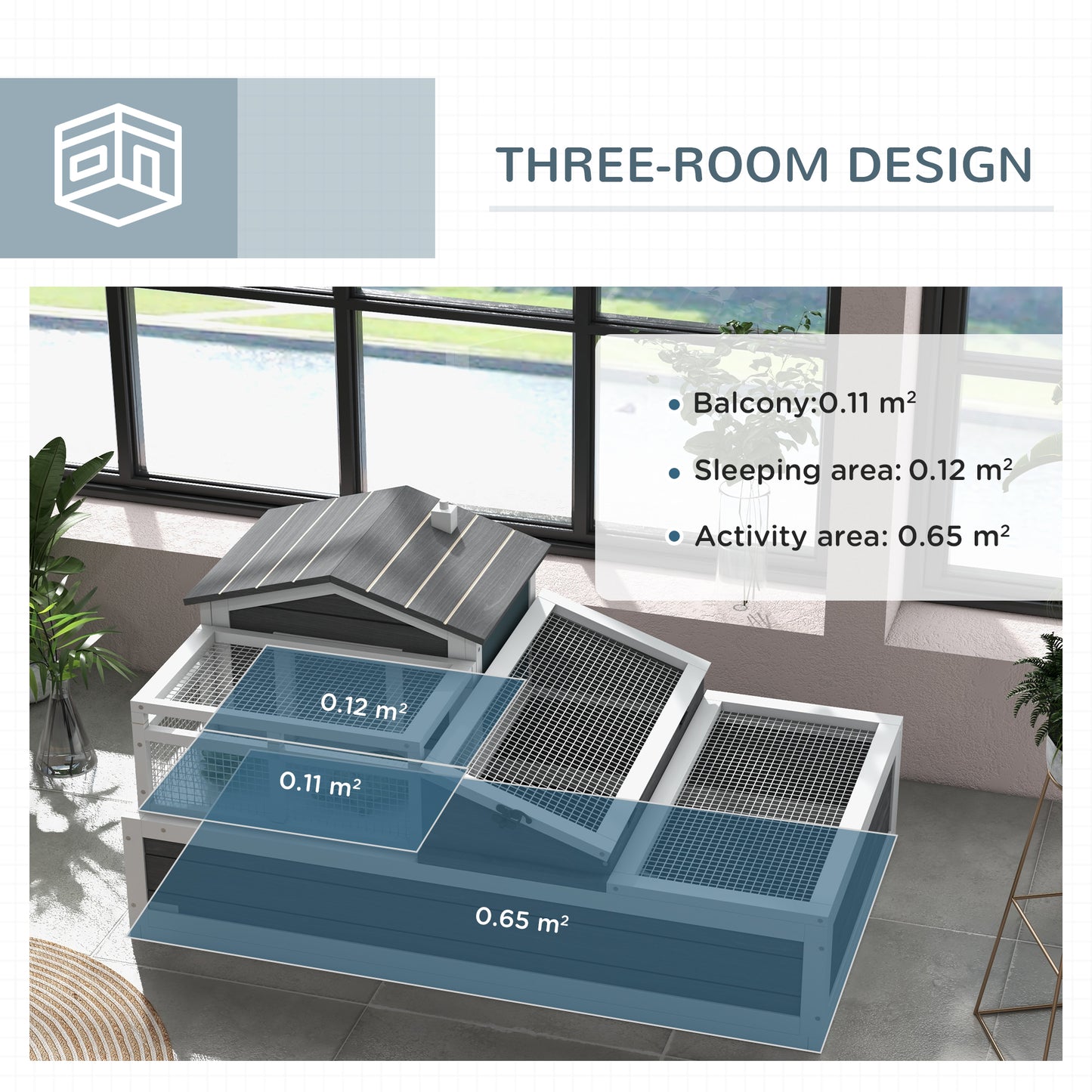 PawHut 3-Room Tortoise House Habitat w/ Balcony & 2 Stories, Wooden Tortoise Enclosure with Ladder, Tray, Openable Roof