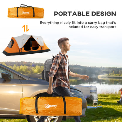 Outsunny Camping Tent for 6-8 Man with 2000mm Waterproof Rainfly and Carry Bag for Fishing Hiking Festival, Orange