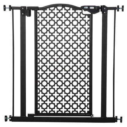 PawHut 74-80 cm Pet Safety Gate Barrier Stair Pressure Fit with Auto Close and Double Locking for Doorways, Hallways, Black