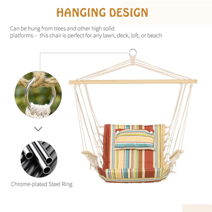 Outsunny Hanging Hammock Chair Swing Chair Thick Rope Frame Safe Wide Seat Indoor Outdoor Home, Patio, Yard, Garde Spot Stylish Multi-Color Stripe