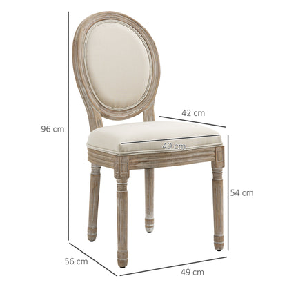 Dining Chairs Set of 2, French-Style Kitchen Chairs, Armless Accent Chairs with Backrest and Linen-Touch Upholstery, Cream