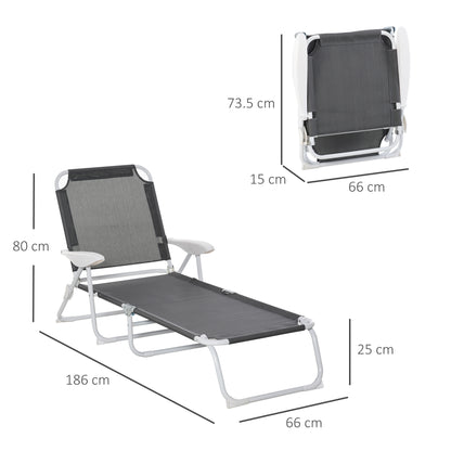 Outsunny Reclining Lounge Chair with 4-Level Adjustable Backrest Folding Camping Sun Beach Lounger for Patio Garden Grey