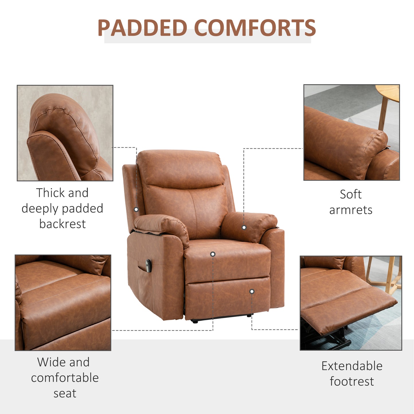 Power Lift Chair Electric Riser Recliner for Elderly, Faux Leather Sofa Lounge Armchair with Remote Control and Side Pocket