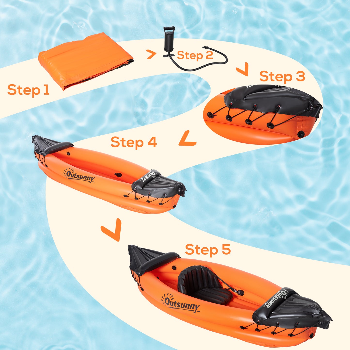 Outsunny Inflatable Kayak, 1-Person Inflatable Boat, Inflatable Canoe Set With Air Pump, Aluminum Oar, Orange, 270x93x50cm