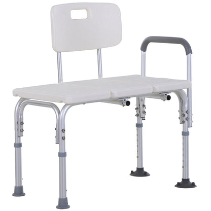 Height Adjustable Shower Chair, Non Slip Bath Transfer Bench With Armrest and Backrest, 300 lbs Capacity, White