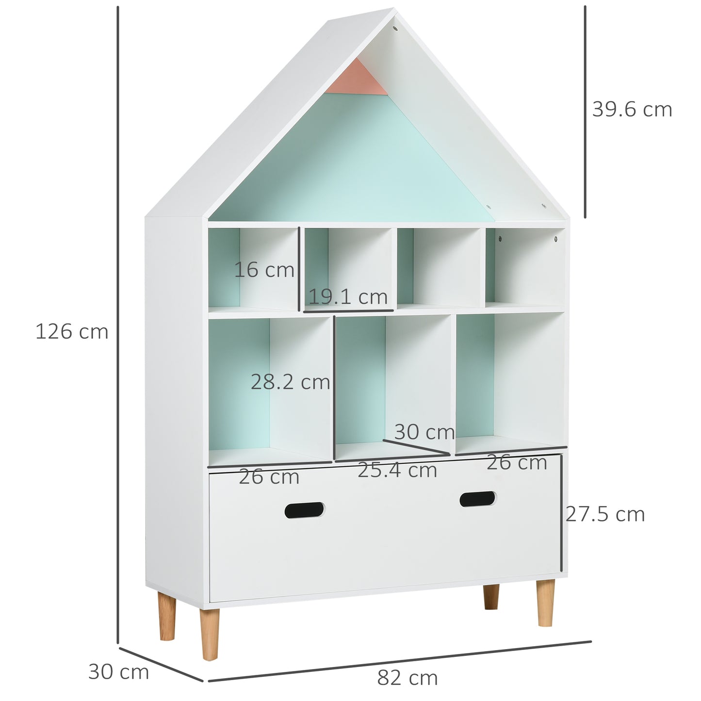 Kids Bookshelf Chest w/ Drawer Cubes Baby Toy Wood Organizer Display Stand Storage Cabinet 82x30x126cm White