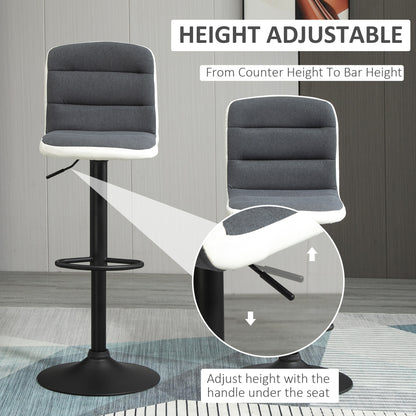 Bar stool Set of 2 Armless Adjustable Height Upholstered Bar Chair with Swivel Seat, Dark Grey