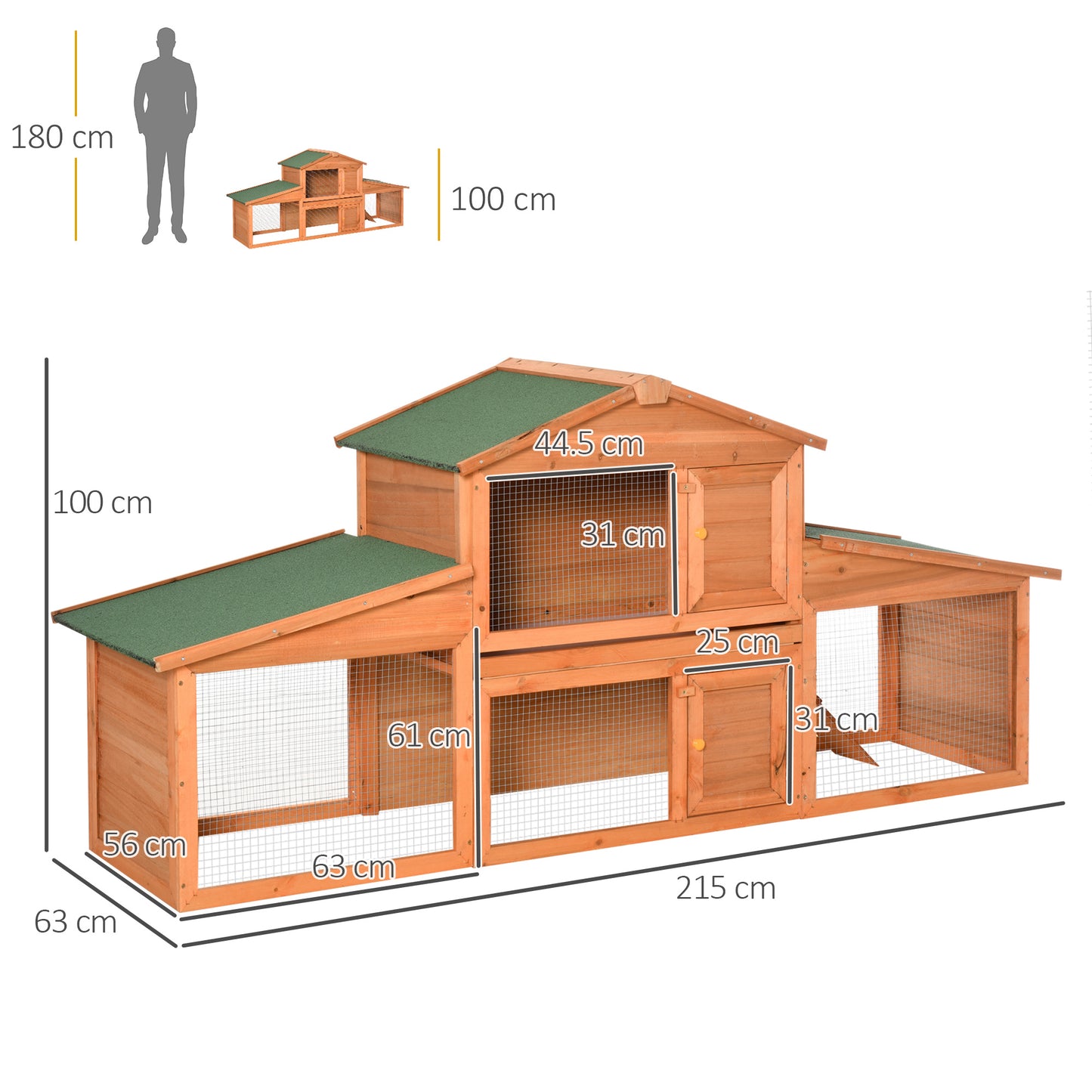 PawHut Small Animal Deluxe XXL Fir Wood 2-Tier Hutch Natural Wood Tone