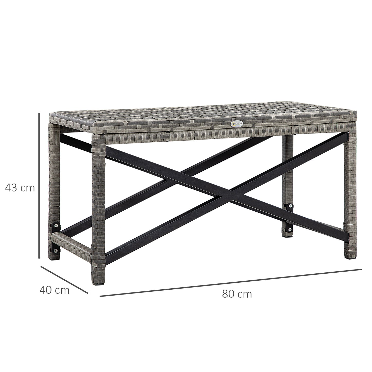 Wicker Outdoor Coffee Table, Patio Rattan Side Table, with Plastic Board Under the Full Woven Table Top for Patio, Garden Mixed Grey