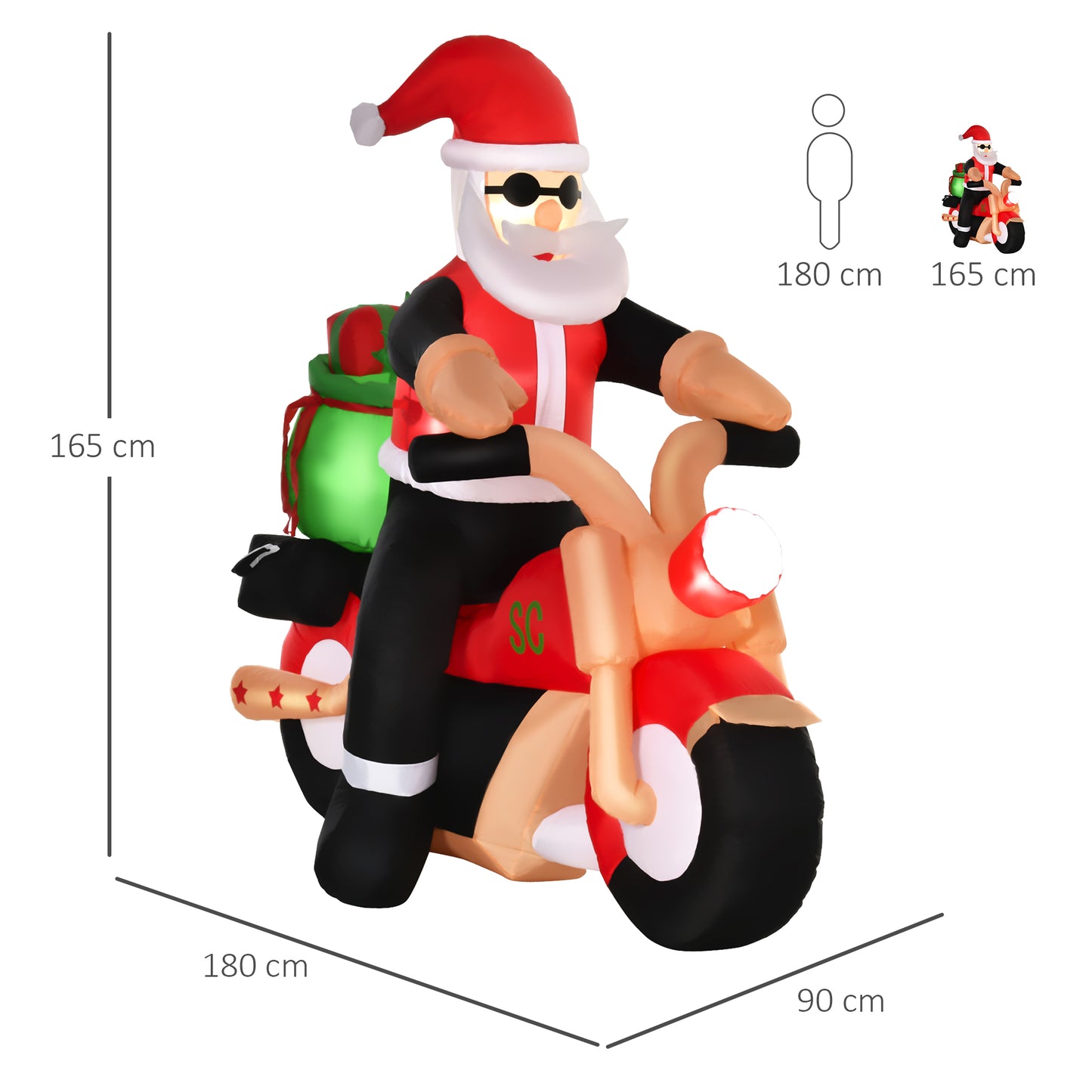 5.5ft Christmas Inflatable Santa Claus Riding a Motorcycle Blow Up Decoration Décor for Garden