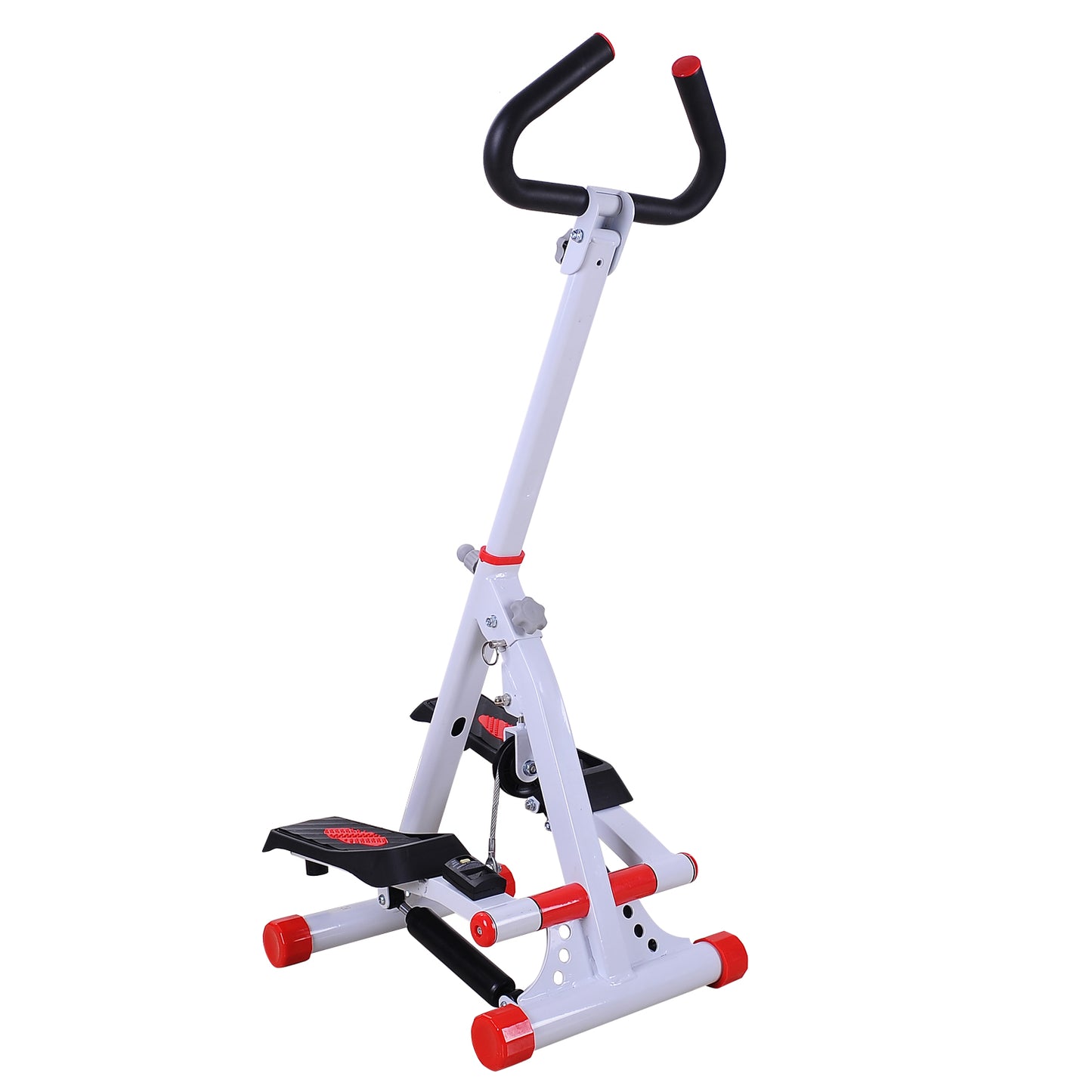 Foldable Stepper with Handle Hand Grip Workout Fitness Machine Sport Exercise Gym Bar Cardio Steel-White/Red Spinning