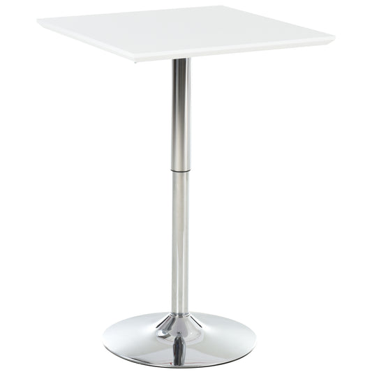 Square Height Adjustable Bar Table Counter Pub Desk with Metal Base for Home Bar, Dining Room, Kitchen, White