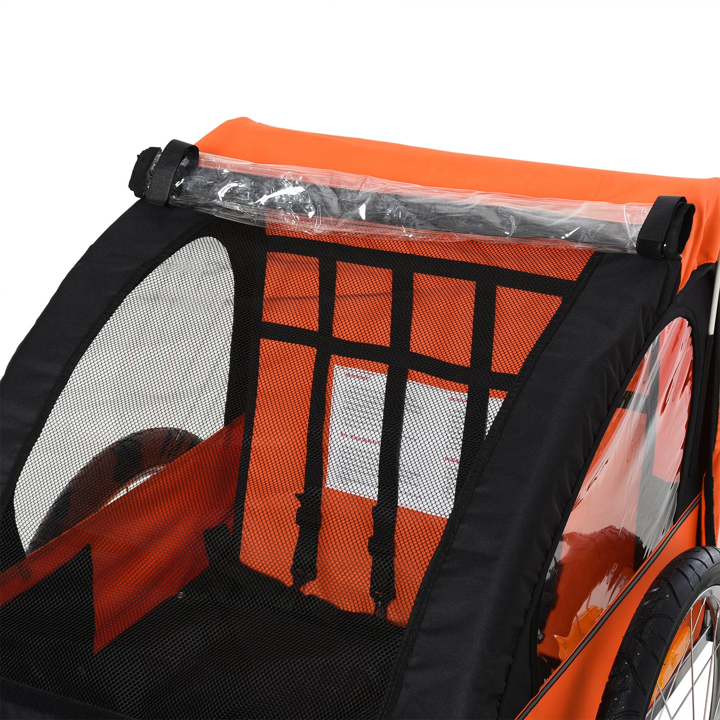 HOMCOM 2 Seat Bike Trailer Bicycle wagon for Kids Child Steel Frame Safety Harness Seat Carrier Orange Black 130 x 76 x 88 cm