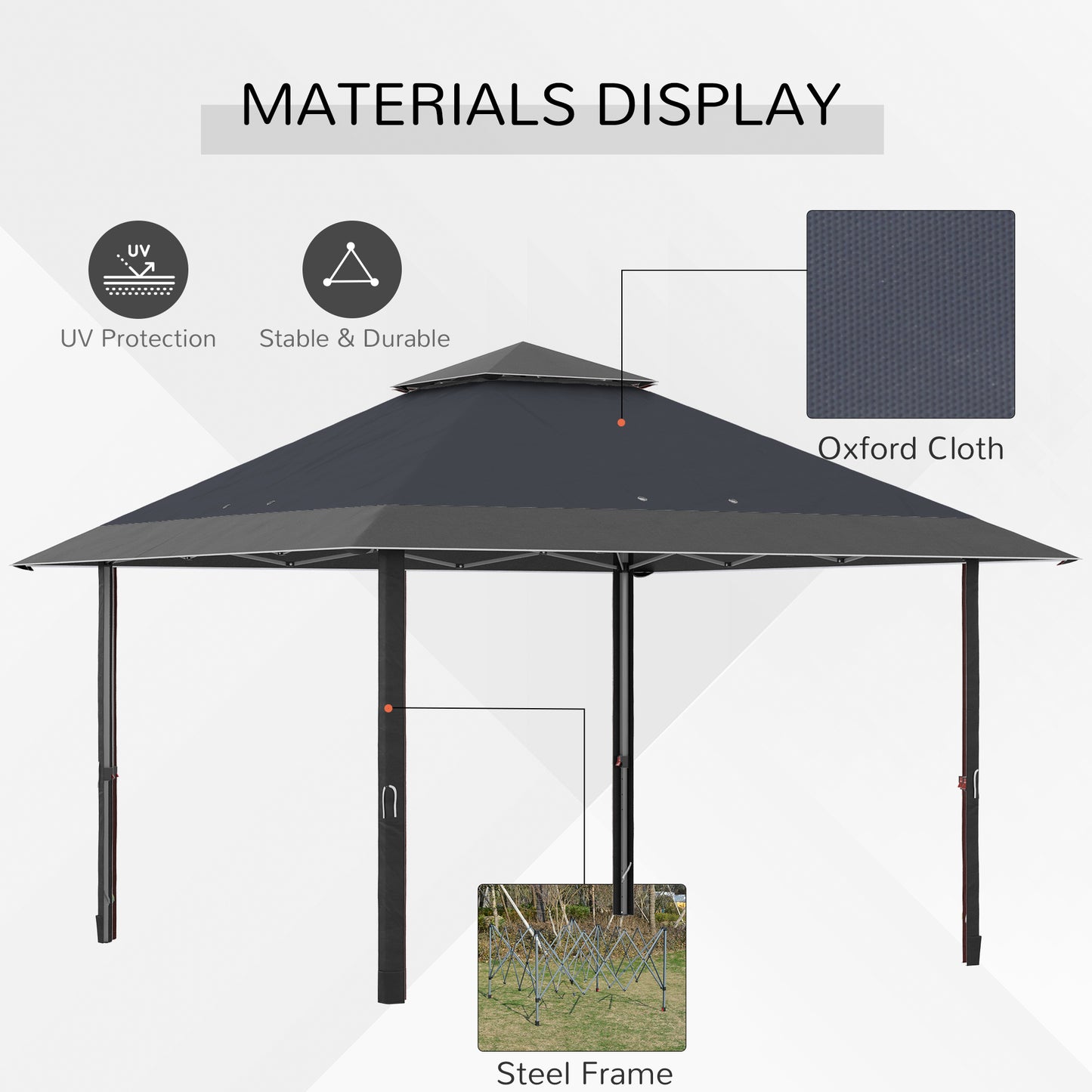 Outsunny 4 x 4m Pop-up Gazebo Double Roof Canopy Tent with UV Proof, Roller Bag & Adjustable Legs Outdoor Party, Steel Frame, Grey