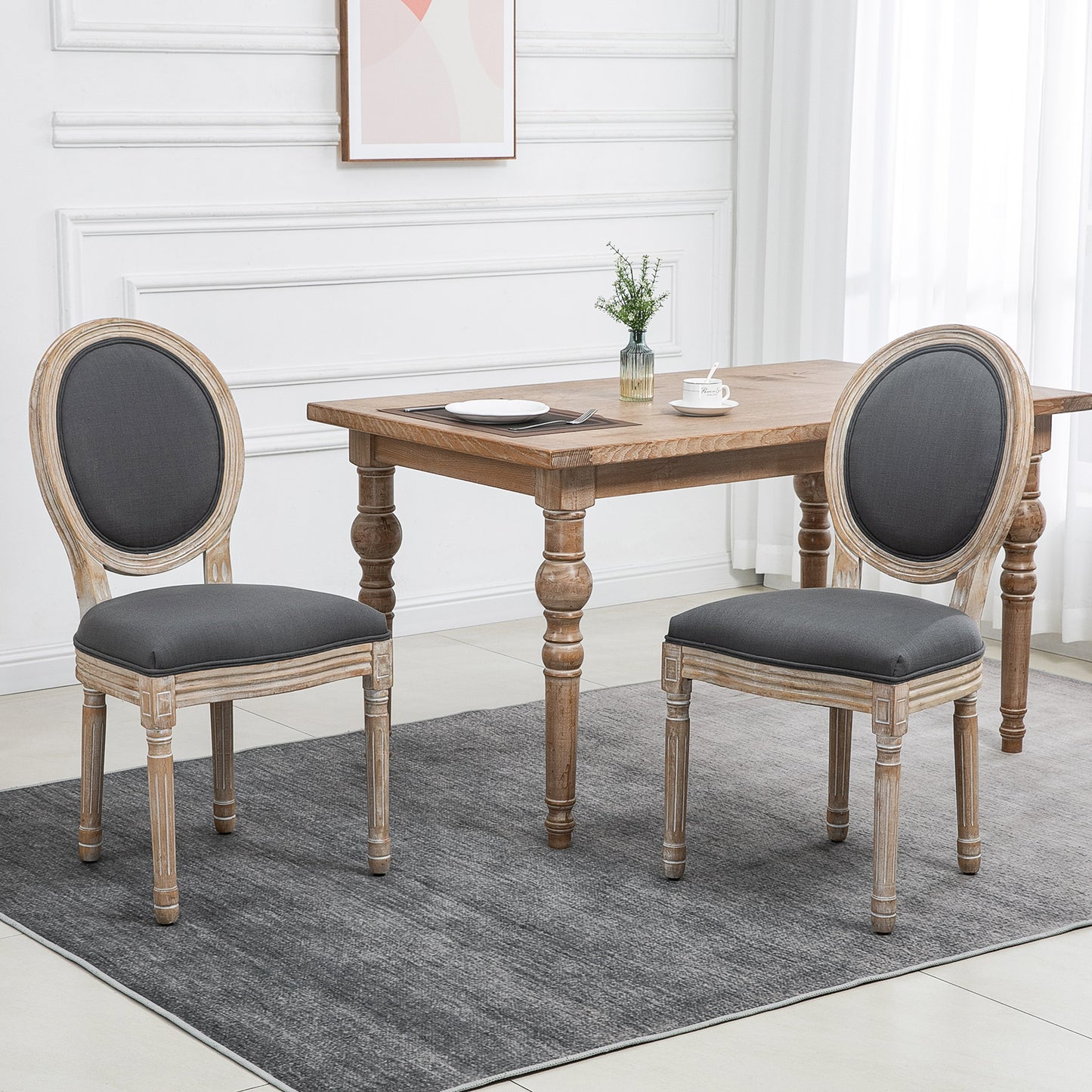 Dining Chairs Set of 2, French-Style Kitchen Chairs, Armless Accent Chairs with Backrest and Linen-Touch Upholstery, Grey