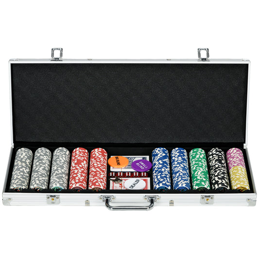 SPORTNOW 500PCS Poker Chips Set Poker Set with Mat and Chips, 2 Card Decks, Dealer, 5 Dices