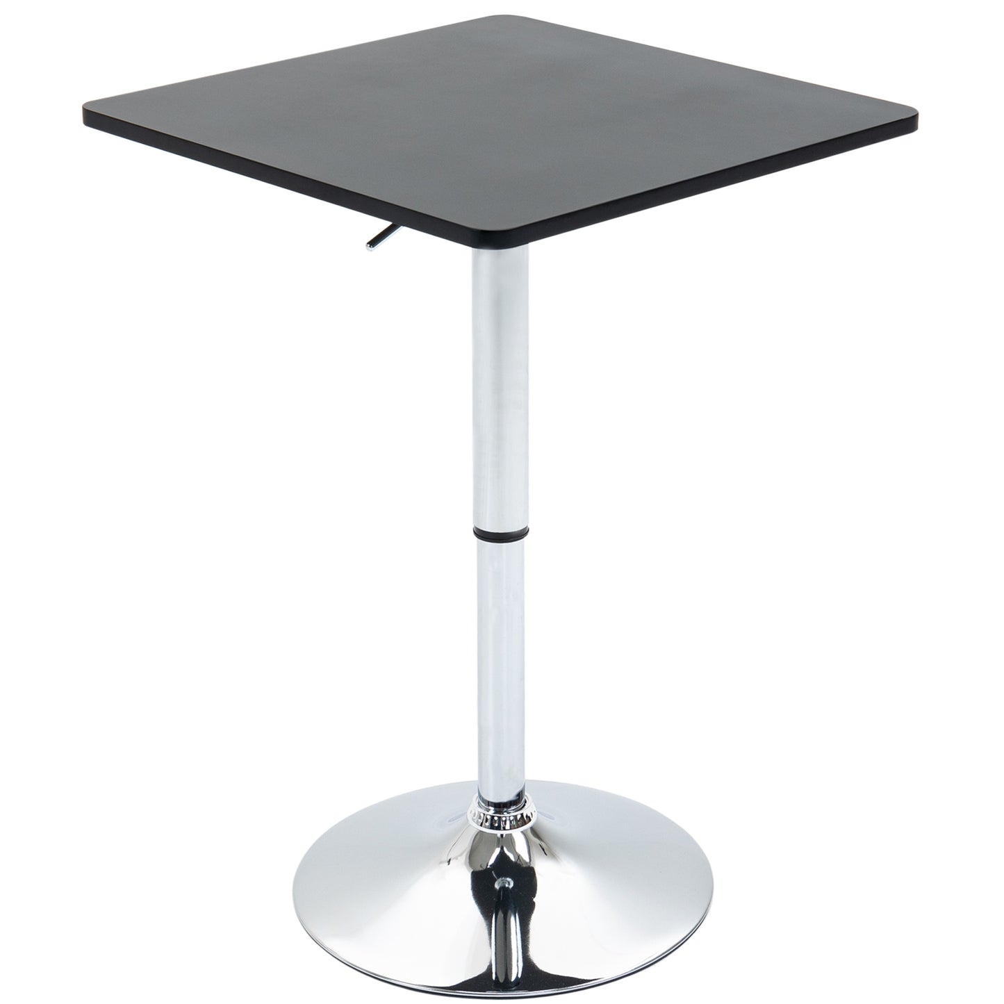 Modern Height Adjustable Counter Bar Table with 360° Swivel Tabletop and Electroplating Metal Base, Pub Desk, Black and Silver