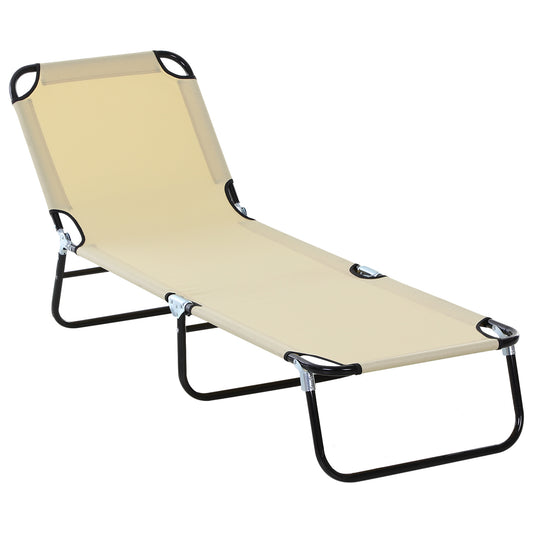 Outsunny Portable Folding Sun Lounger With 5-Position Adjustable Backrest Relaxer Recliner with Lightweight Frame Great for Pool or Sun Bathing Beige