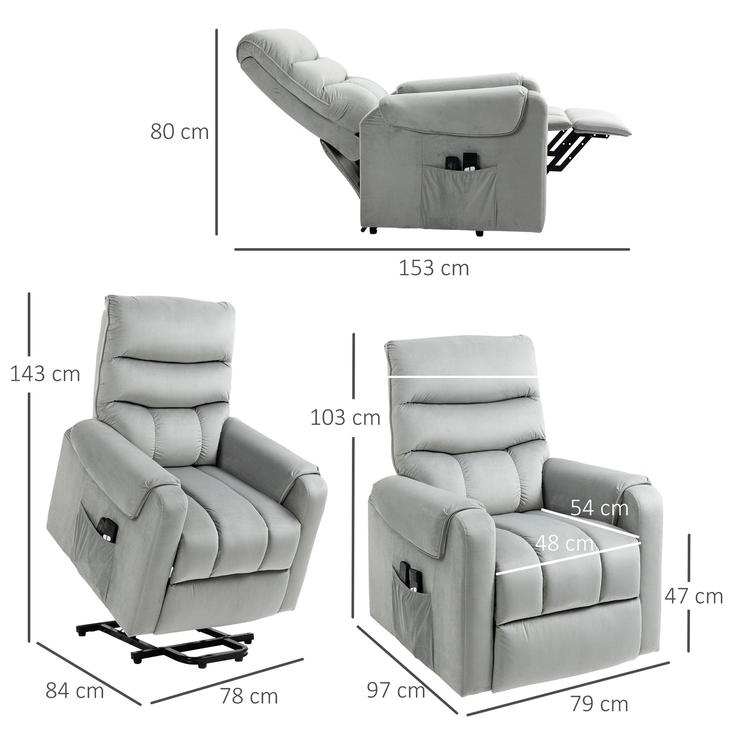 Vibration Massage Rise and Recliner Chair, Electric Power Lift Recliner with Remote Control and Side Pocket, Grey