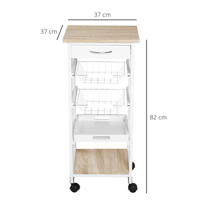 Mobile Rolling Kitchen Island Trolley for Living room, Serving Cart with Drawer & Basket, White