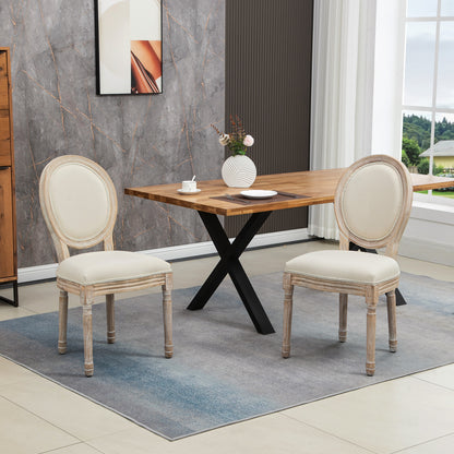 Dining Chairs Set of 2, French-Style Kitchen Chairs, Armless Accent Chairs with Backrest and Linen-Touch Upholstery, Cream