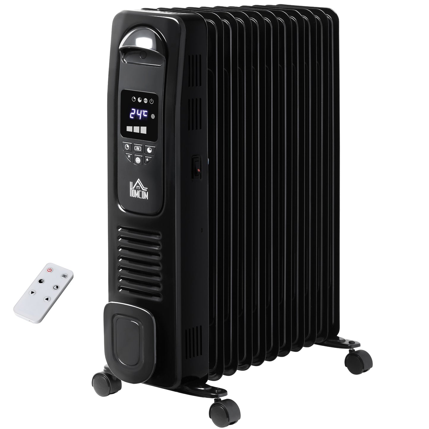 2720W Digital Display Oil Filled Radiator 11Fin Portable Electric Heater w/ Built-in Timer Three Heat settings Safety switch Remote Control