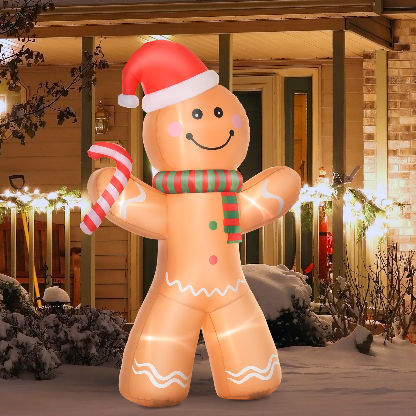 2.4m Christmas Inflatable Gingerbread Man, Lighted for Home Indoor Outdoor Garden Lawn Decoration Party Prop