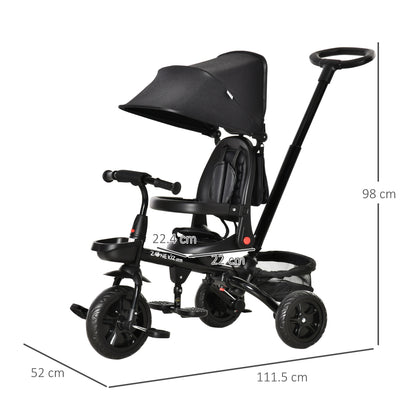 4 in 1 Baby Tricycle Toddler Stroller Foldable Pedal Tricycle w/ Reversible Angle Adjustable Seat Removable for 1-5 Years - Black