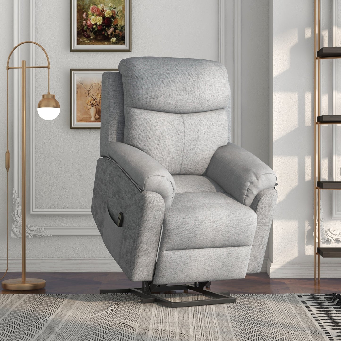 Power Lift Chair Electric Riser Recliner for Elderly, Linen Fabric Sofa Lounge Armchair with Remote Control and Side Pocket, Grey