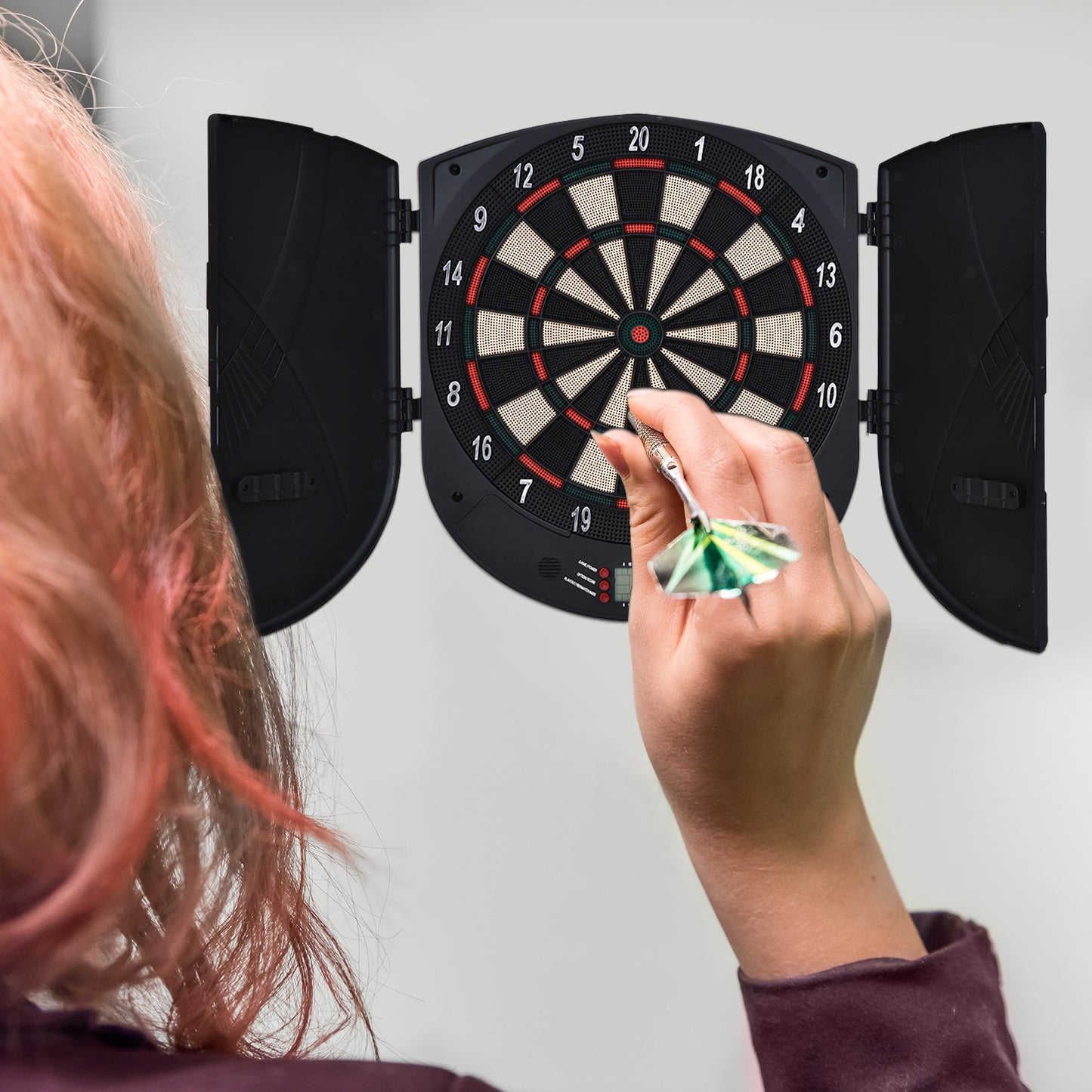 Electronic Dartboard Set 26 Games and 185 Variations with 6 Darts and Cabinet to Storage Multi-Game Option Ready-to-Play