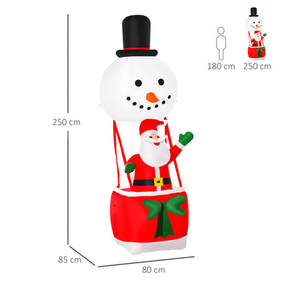 2.5m Christmas Inflatable Decoration with Santa Claus on Snowman Hot Air Balloon, Blow Up Decor for Outdoor Indoor Home Garden