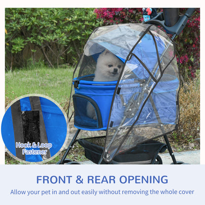 PawHut Dog Stroller with Rain Cover, Dog Pushchair One-Click Fold Trolley with EVA Wheels Brake Basket Adjustable Canopy Safety Leash